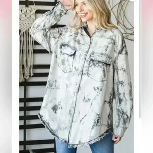 Oli & Hali Acid Wash Denim Cotton Oversized Button Shacket Shirt Jacket Size S